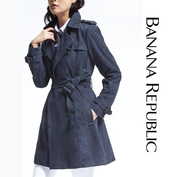 Banana Republic Jackets & Blazers - Banana Republic Navy Suede Trench Coat - L